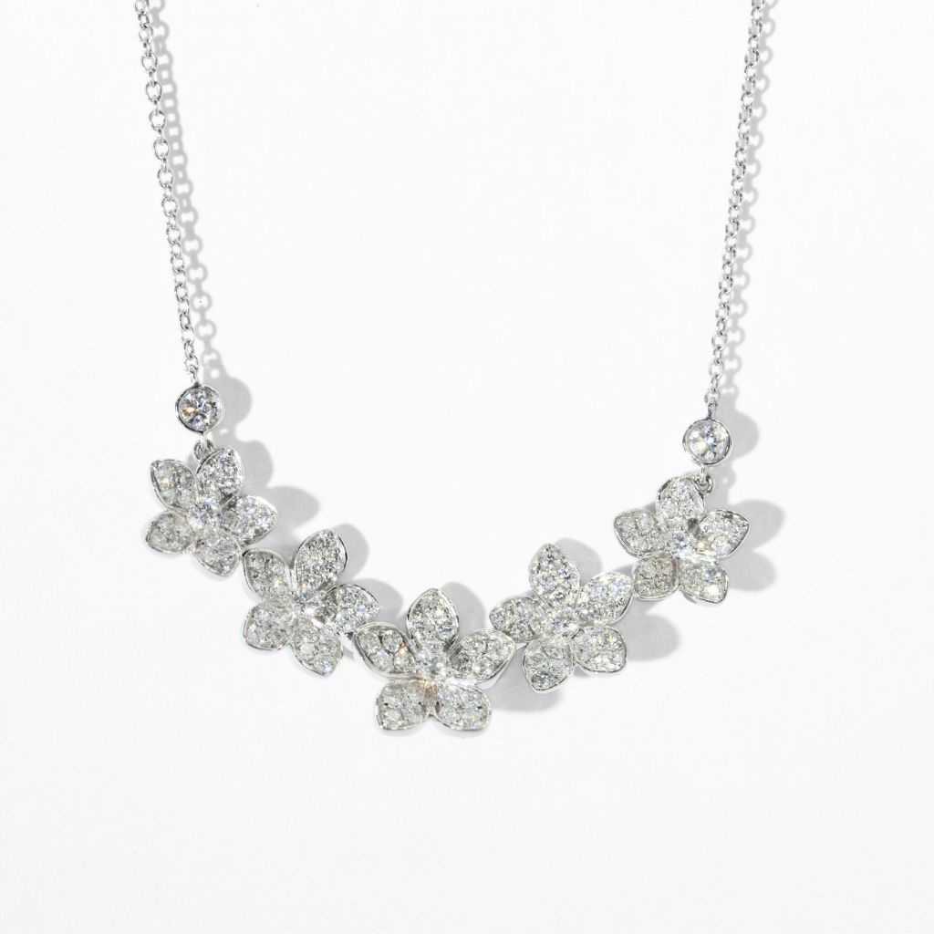 Floral Pavé-Set Round Lab Diamond Necklace in 18K Gold