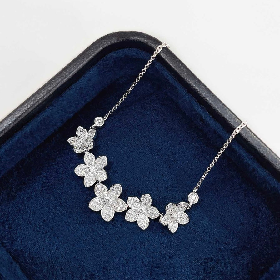 Floral Pavé-Set Round Lab Diamond Necklace in 18K Gold