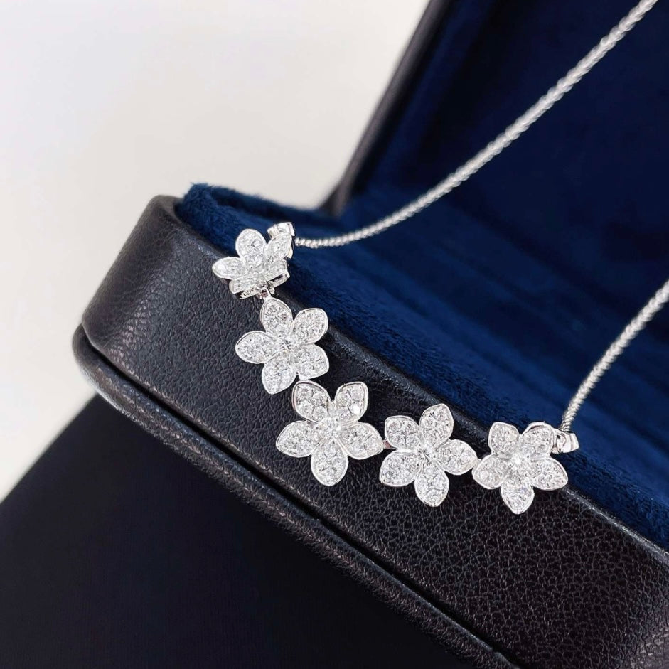Floral Pavé-Set Round Lab Diamond Necklace in 18K Gold