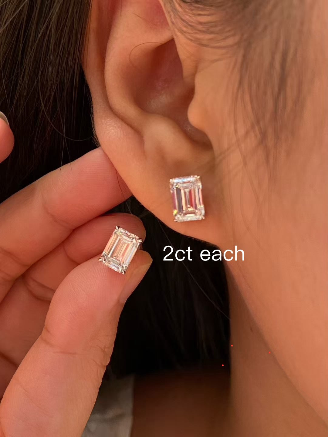 4 ctw emerald cut lab diamond stud earrings in platinum