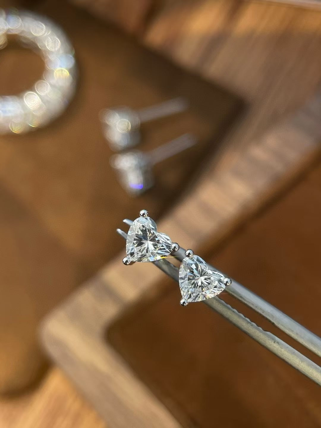 Romantic heart diamond stud earrings lab-grown jewelry