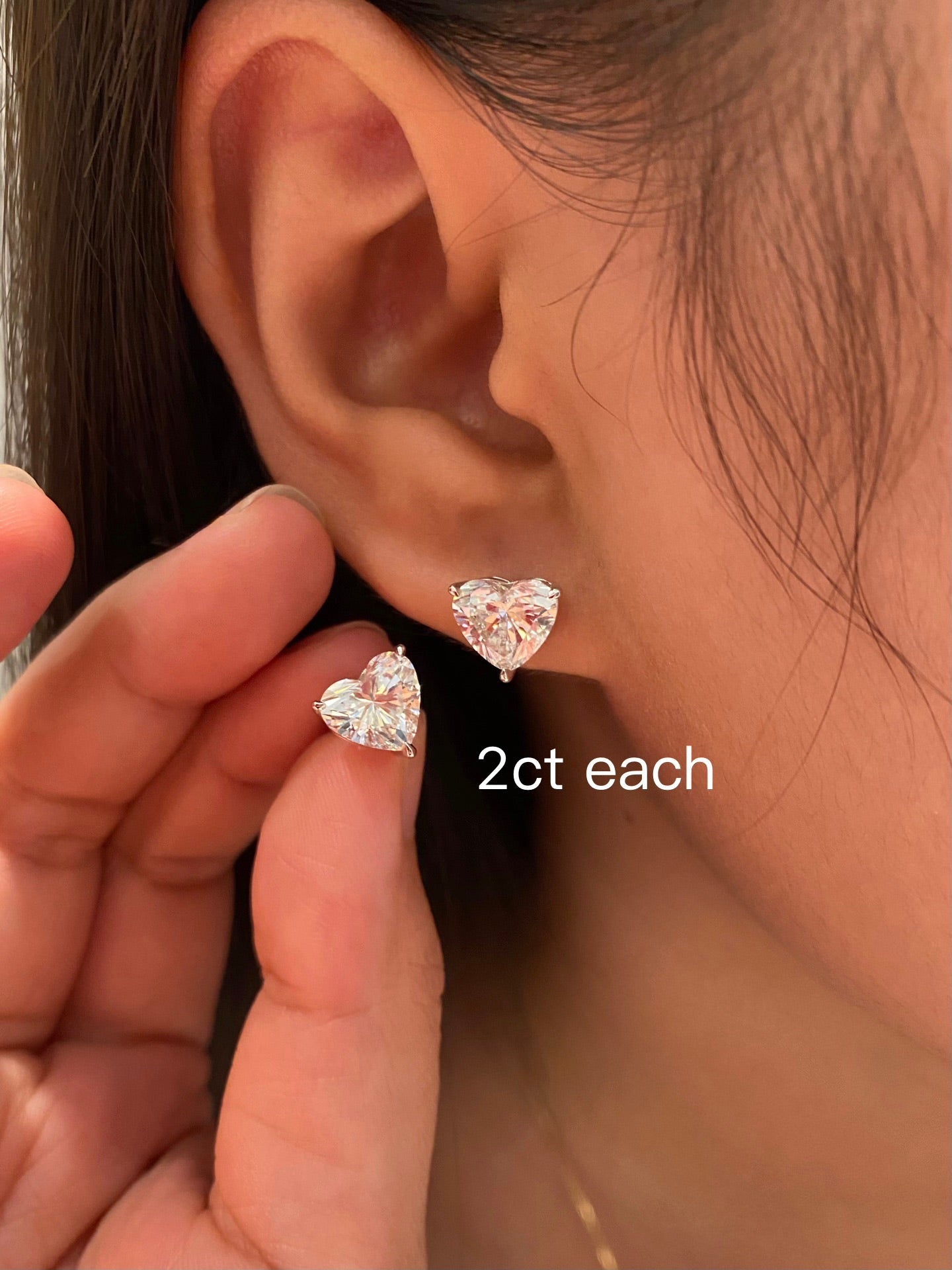 Heart shape diamond studs 4ctw platinum earrings