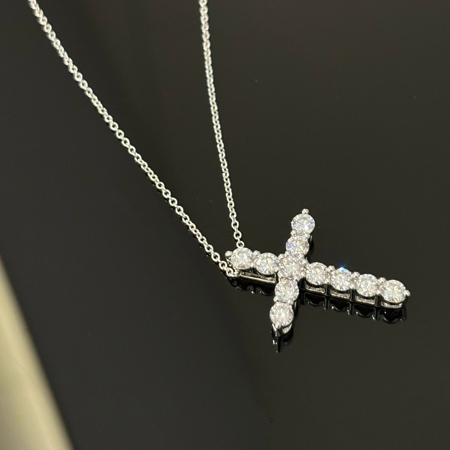 Platinum lab diamond cross necklace