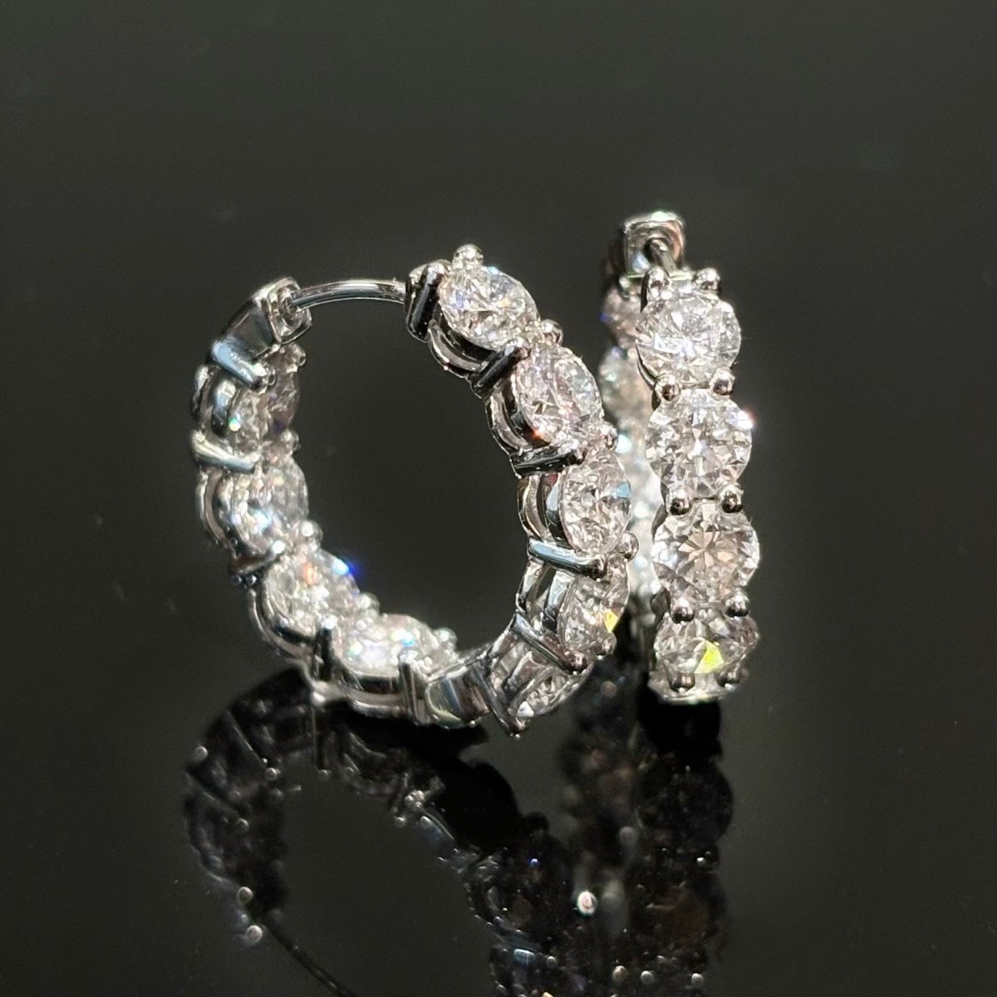 Lab Diamond Inside Outside Hoop Earrings in Platinum | 3.6ctw or 5.4ctw