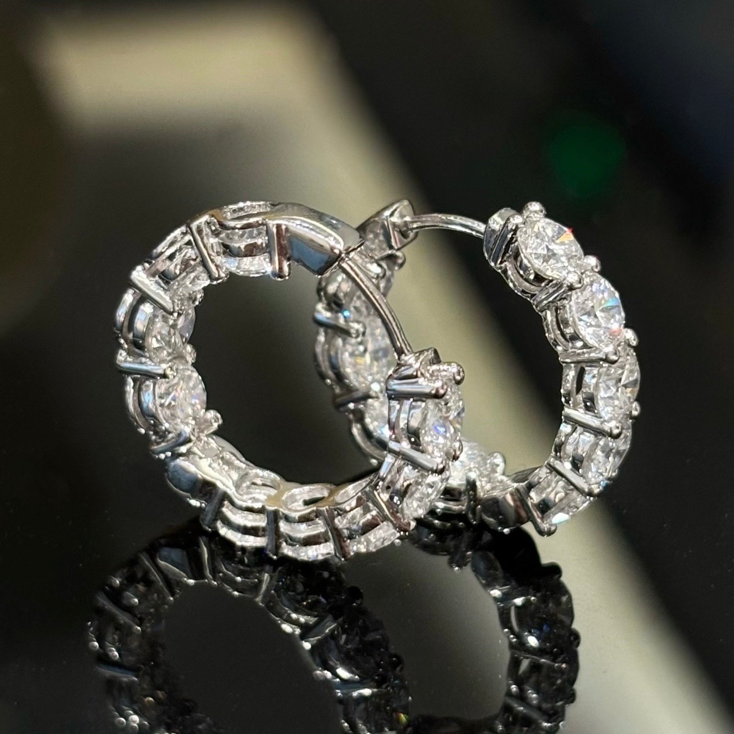 Lab Diamond Inside Outside Hoop Earrings in Platinum | 3.6ctw or 5.4ctw