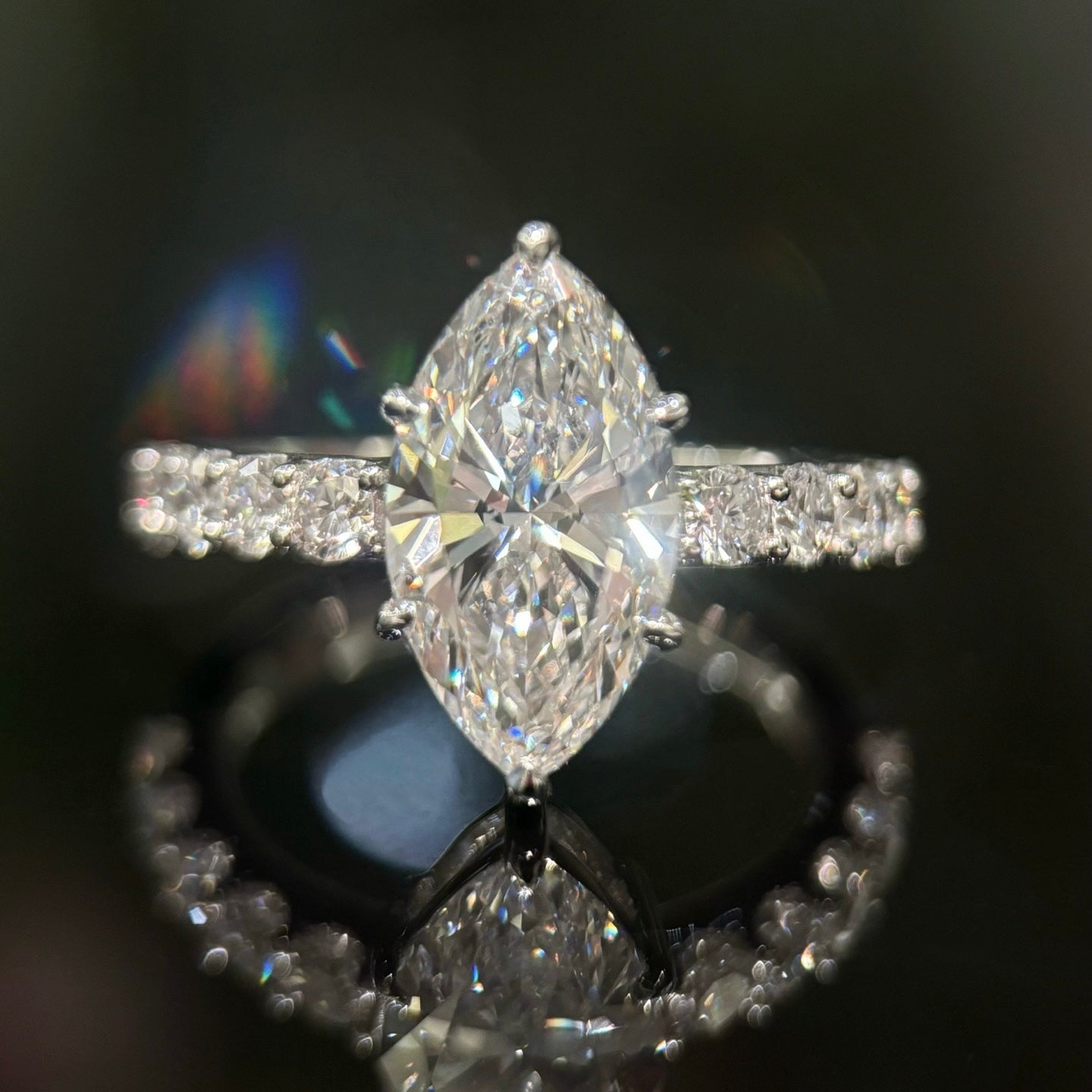 3 Carat Marquise Lab-Grown Diamond Ring with Half Coverage Band in 14K Gold