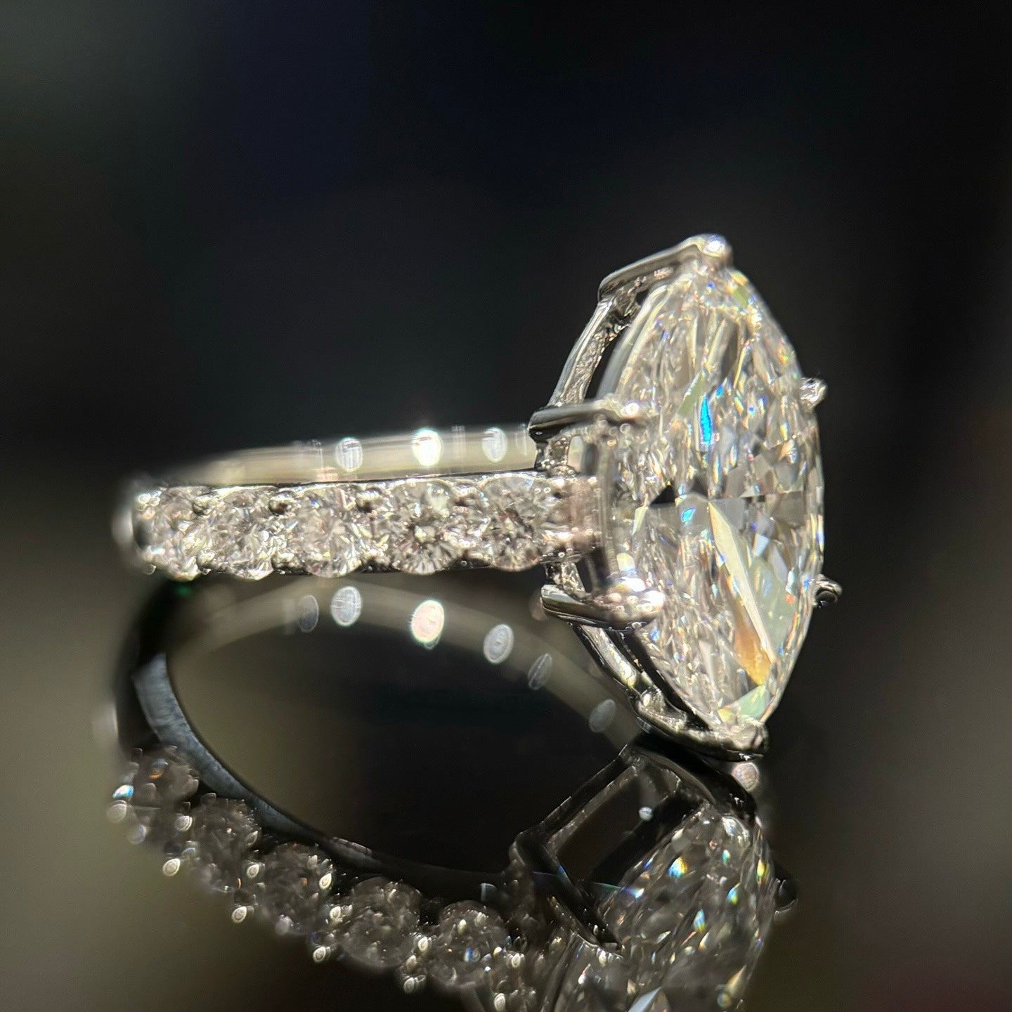 Marquise Diamond Engagement Ring, Half Coverage