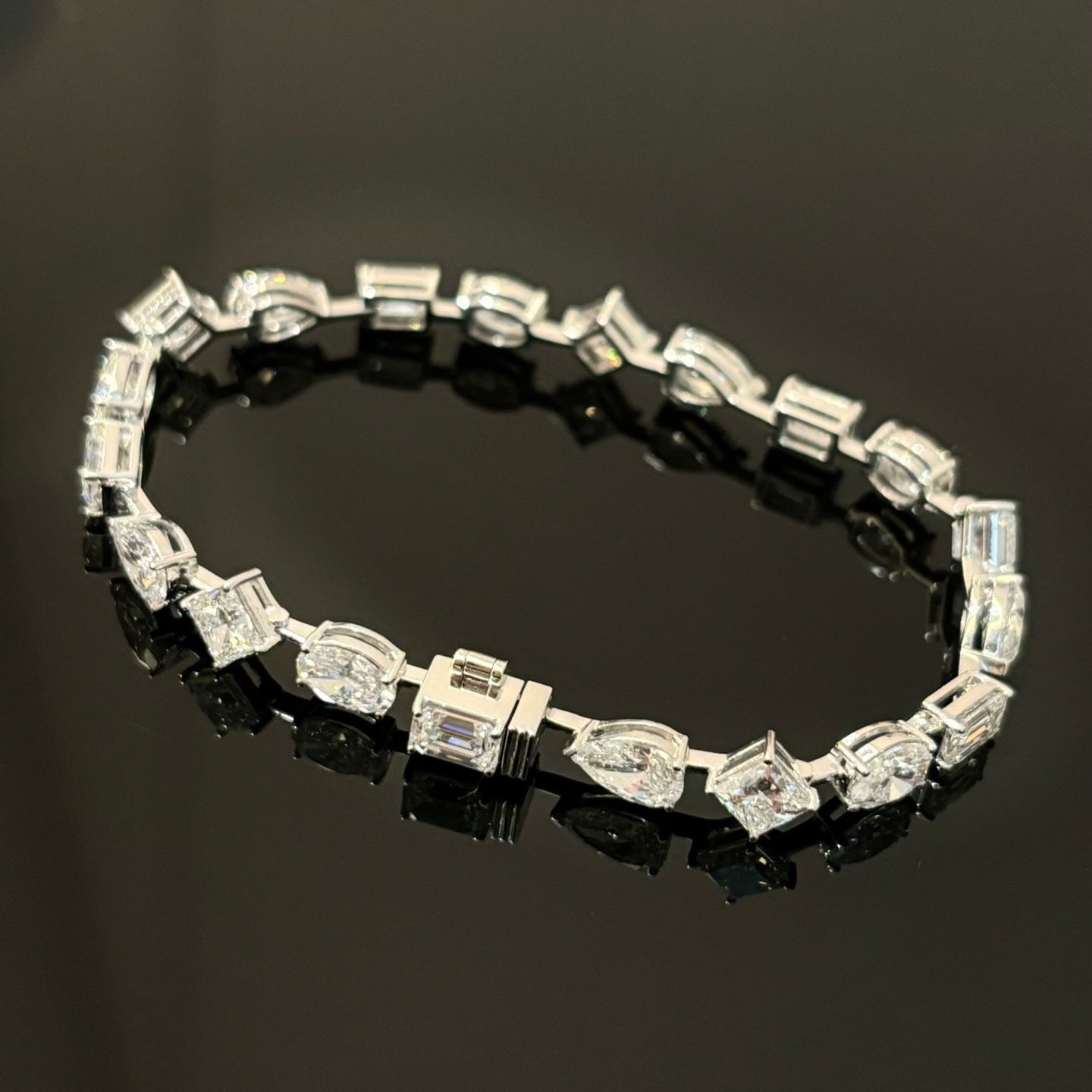 Mixed shape diamond tennis bracelet in white gold