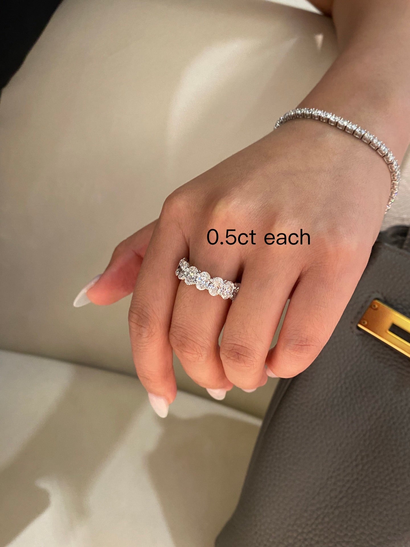 Classic oval diamond anniversary ring