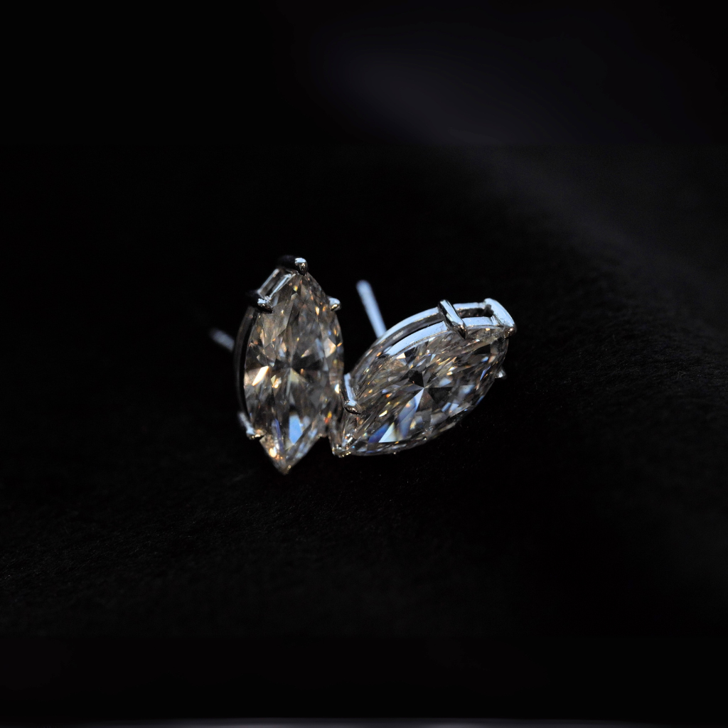 Marquise cut lab-grown diamond prong stud earrings