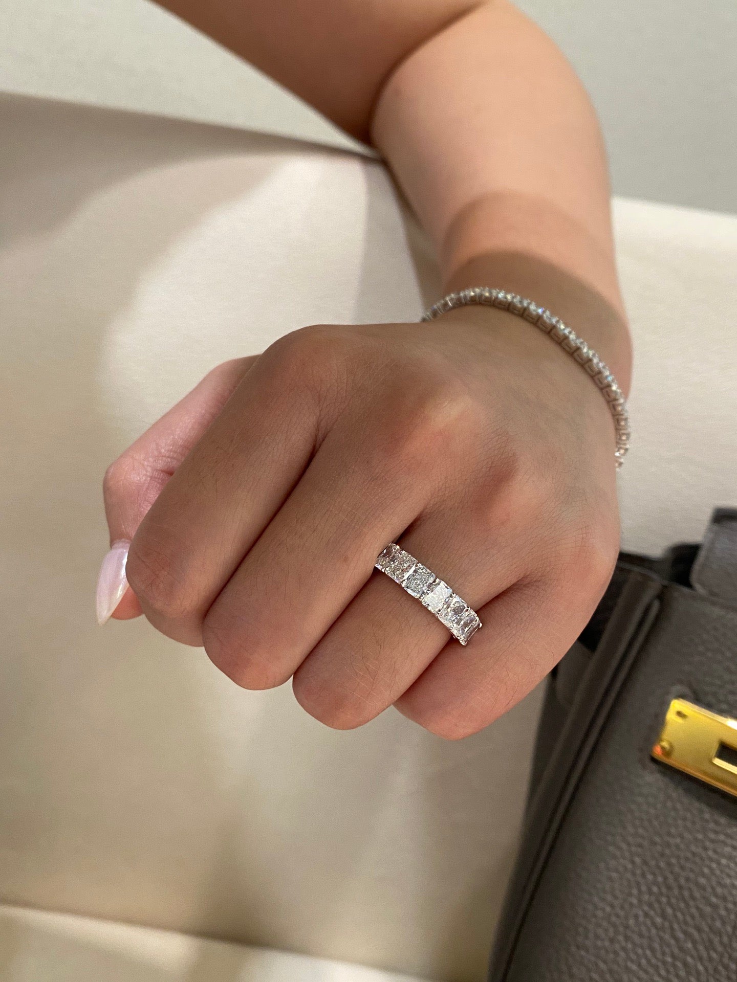 14K gold half eternity ring with lab-grown diamonds