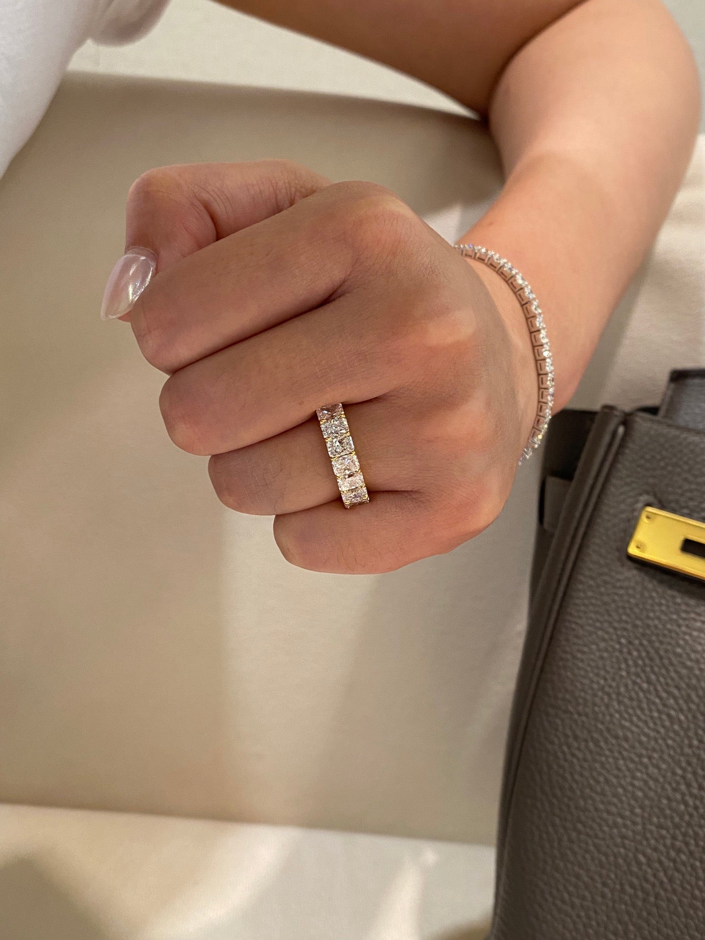 Modern radiant cut lab diamond stacking ring