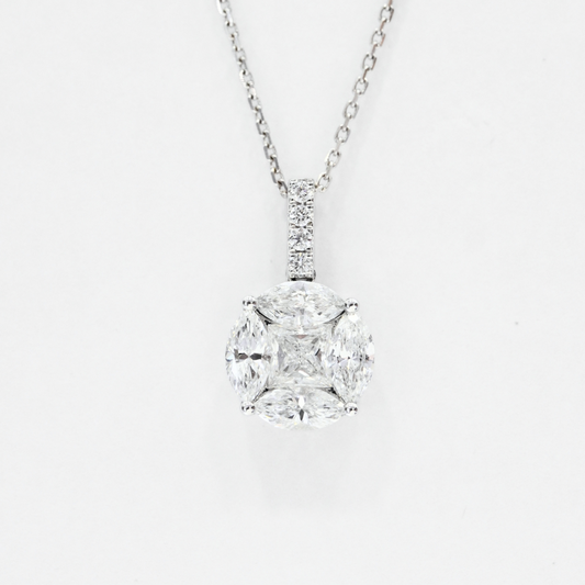 Cluster-Set Marquise and Princess Cut Diamond Pendant Necklace