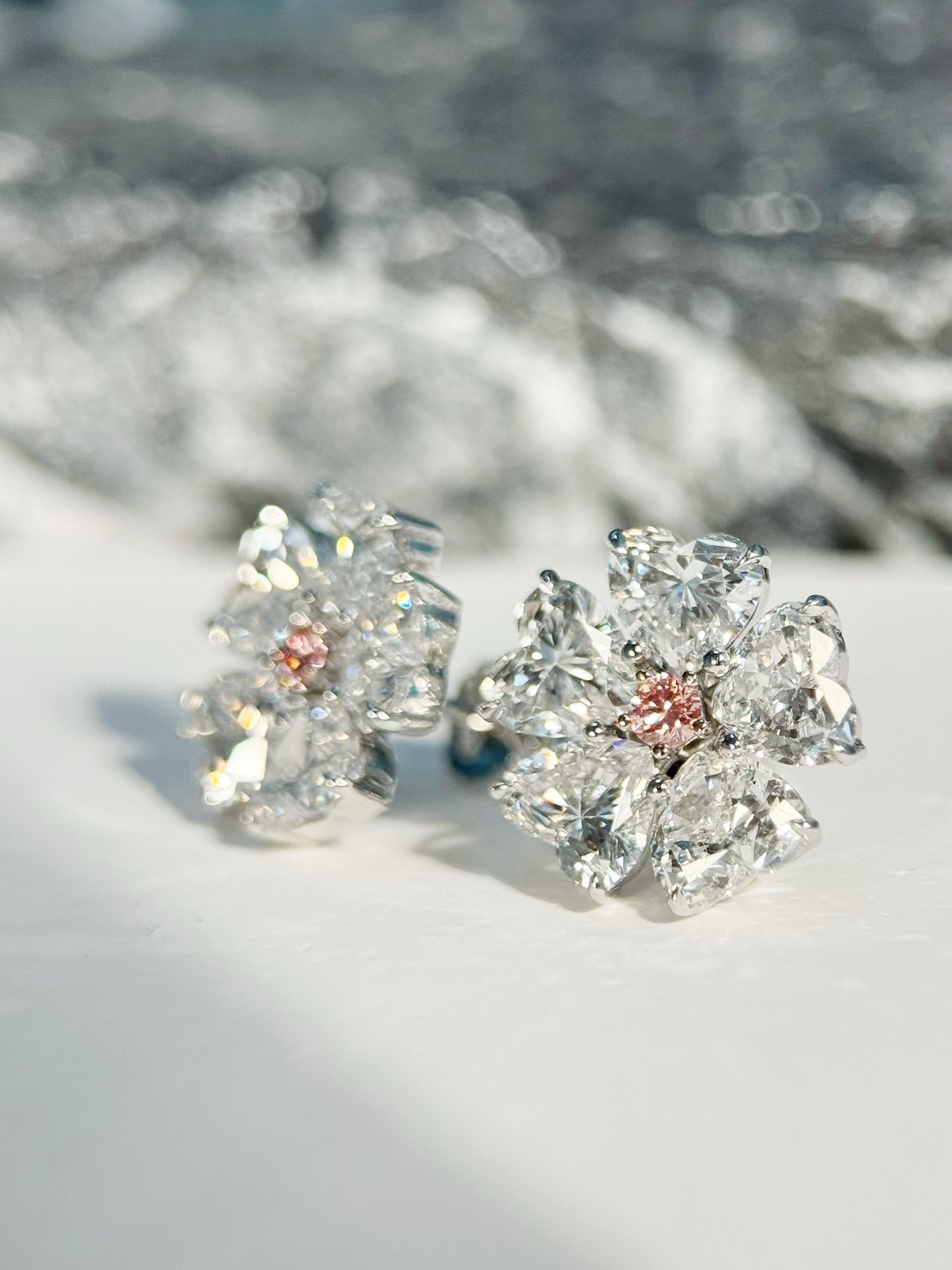 14K Gold Heart-Shaped Lab-Grown Diamond Flower Earrings