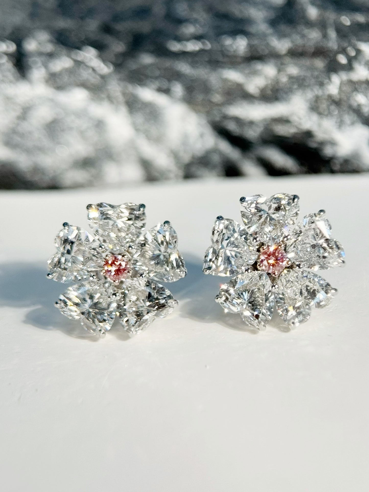 14K Gold Heart-Shaped Lab-Grown Diamond Flower Earrings