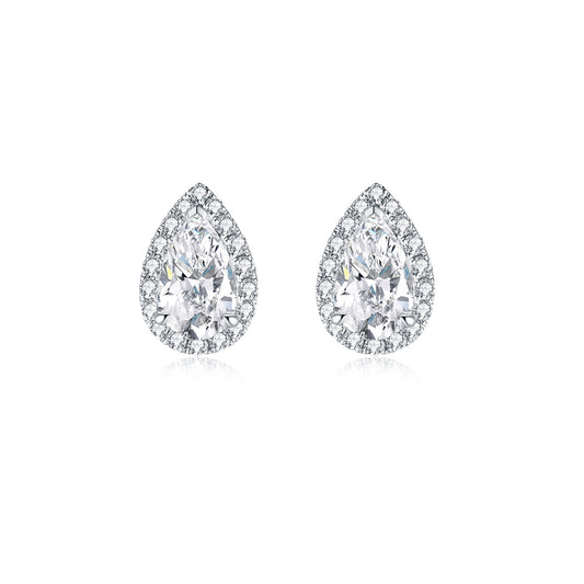 Pear-Shaped Diamond Halo Stud Earrings