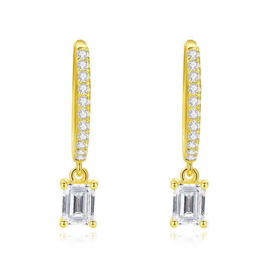 Emerald-Cut Lab Diamond Drop Hoop Earrings