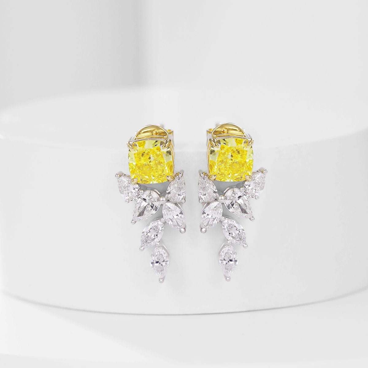 Fancy Yellow Cushion Lab Diamond Floral Drop Earrings