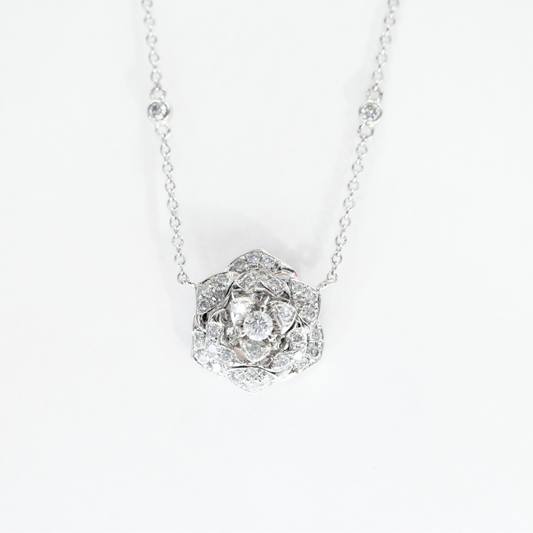 Pavé-Set Round Lab Diamond Rose Necklace in 18K Gold