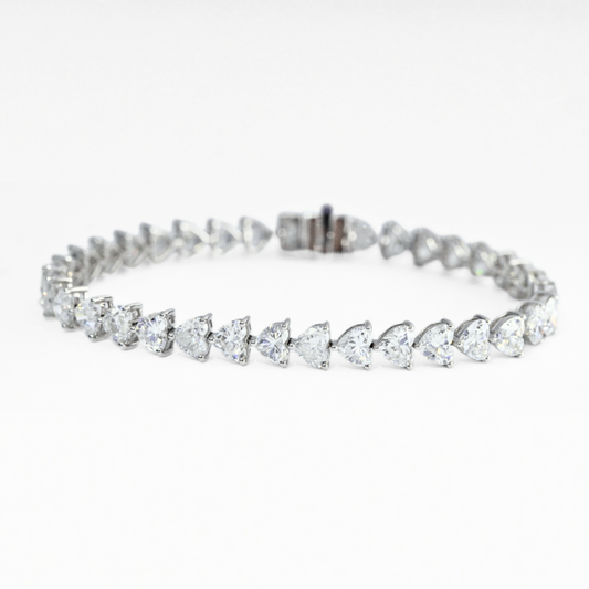 Prong-Set Heart Lab Diamond Tennis Bracelet in 18K White Gold | Approx. 12 ctw