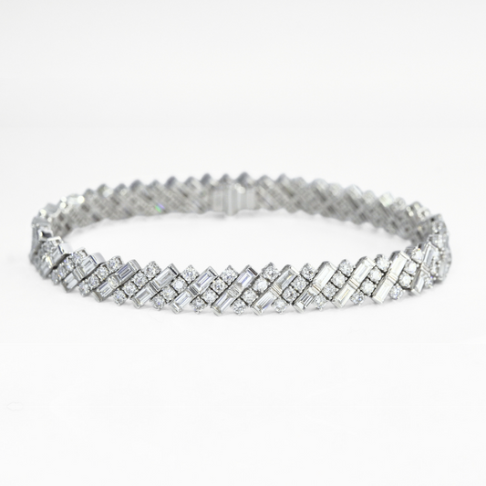 Baguette & Round Lab Diamond Pave Tennis Bracelet in 18K Gold | Approx. 7 ctw