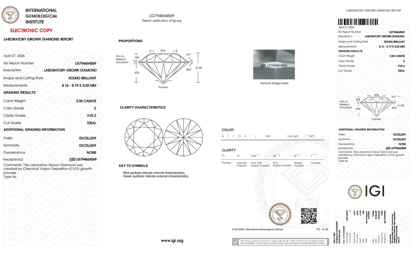 2.05ct Round Brilliant Lab Grown Diamond (E, VVS2, ID/EX/EX)