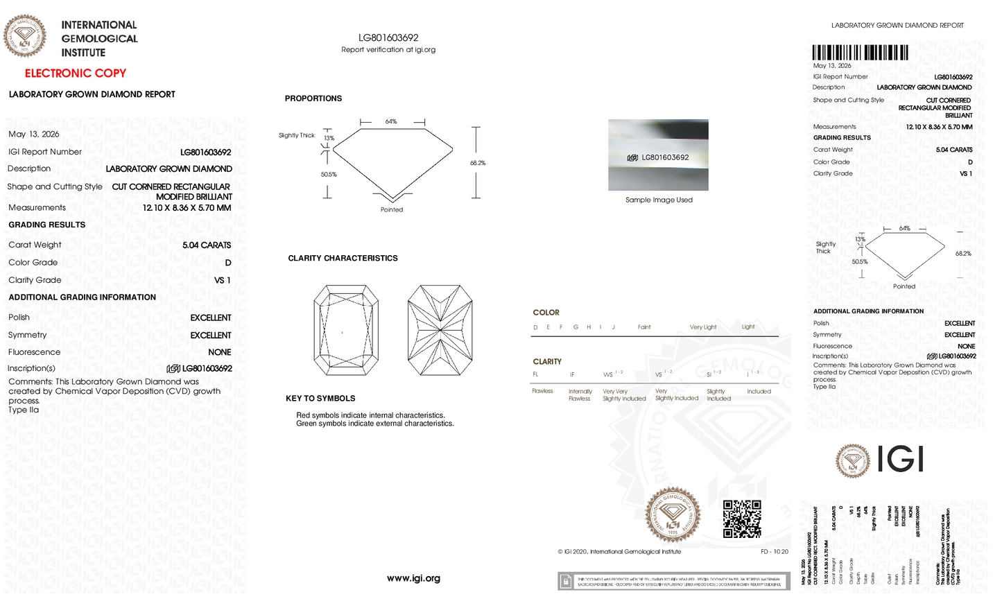 5.04ct Radiant Lab Grown Diamond (D, VS1, EX/EX)