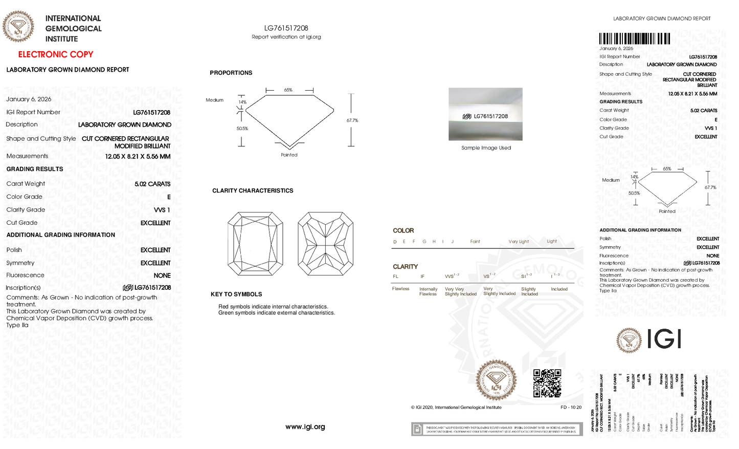 5.02ct Radiant Lab Grown Diamond (E, VVS1, EX/EX/EX)