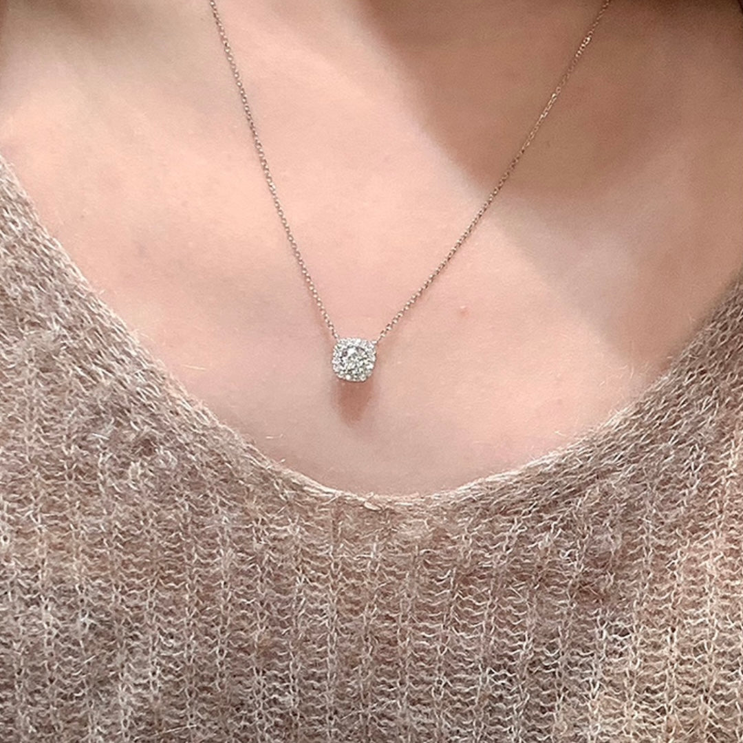 Square Halo Lab-Grown Diamond Necklace