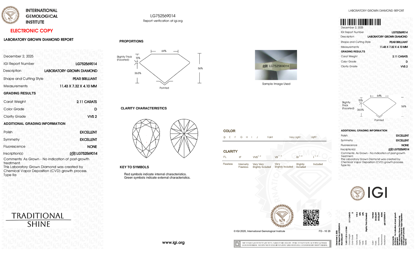 2.11ct Pear Lab Grown Diamond (D, VVS2, EX/EX)