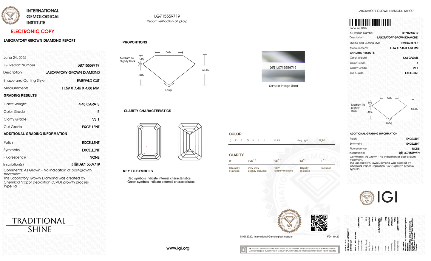 4.43ct Emerald Lab Grown Diamond (E, VS1, EX/EX/EX)