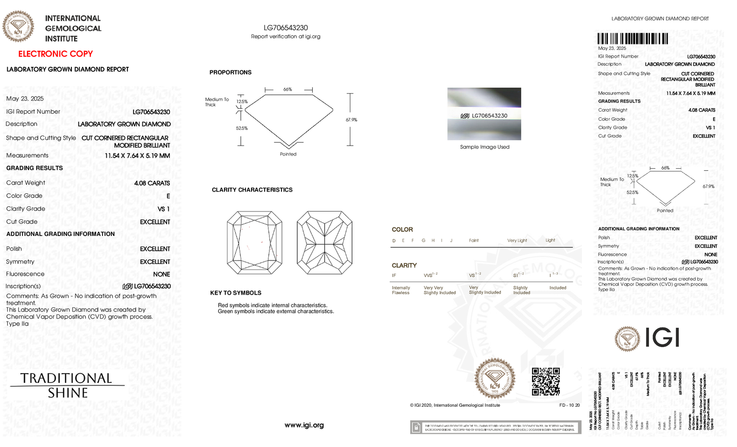 4.08ct Radiant Lab Grown Diamond (E, VS1, EX/EX/EX)