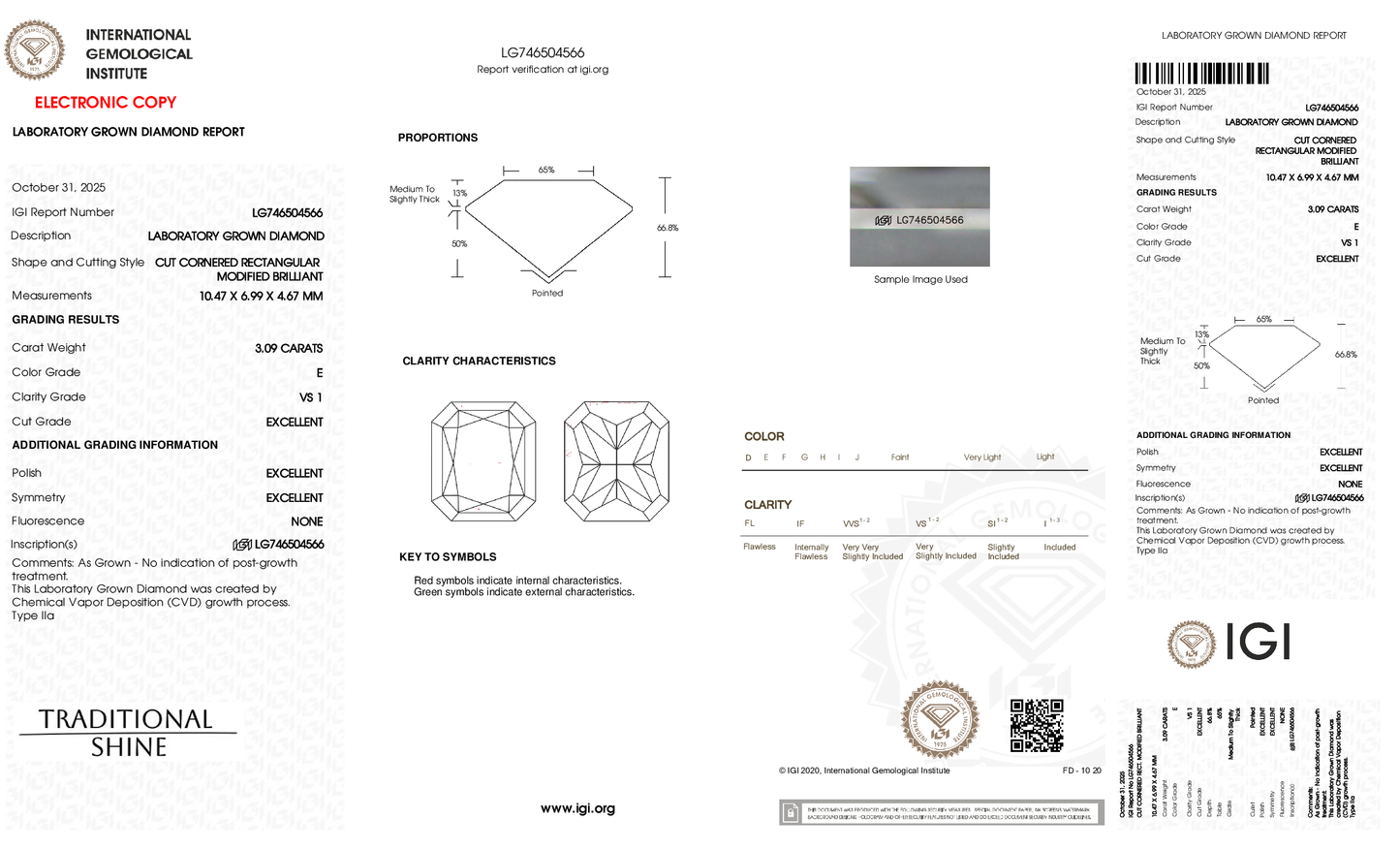 3.09ct Radiant Lab Grown Diamond (E, VS1, EX/EX/EX)