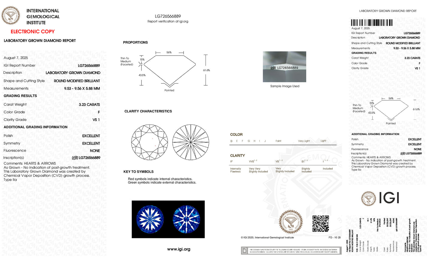3.23ct Round Modified Lab Grown Diamond (F, VS1, Ten Hearts and Arrows)