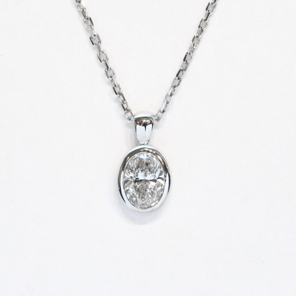 Bezel-Set Oval Lab Diamond Solitaire Pendant