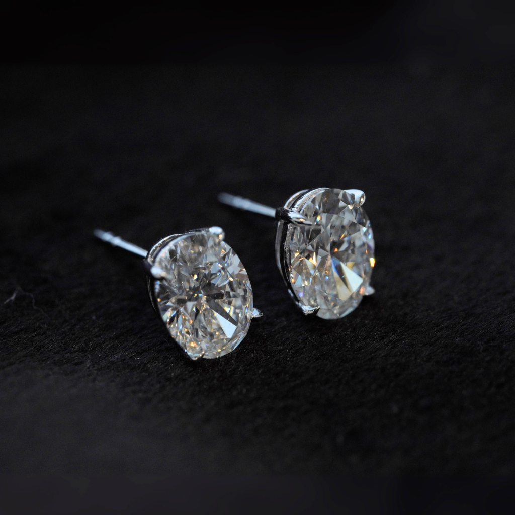 Platinum Oval Diamond Earrings