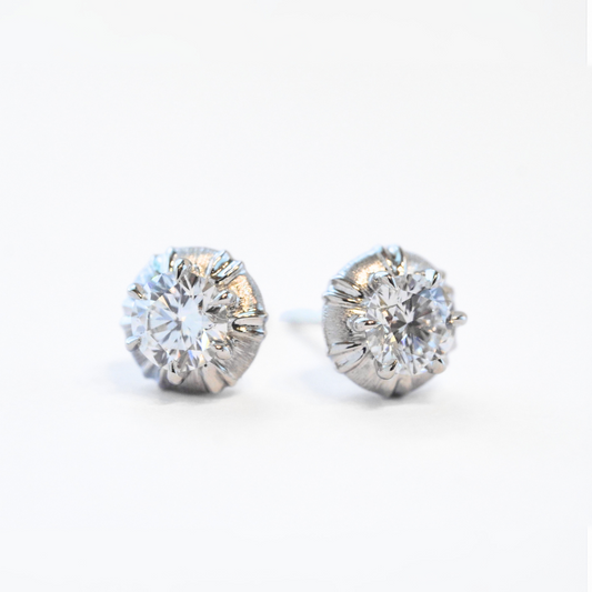Brushed round lab-grown diamond stud earrings