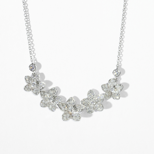 Floral Pavé-Set Round Lab Diamond Necklace in 18K Gold