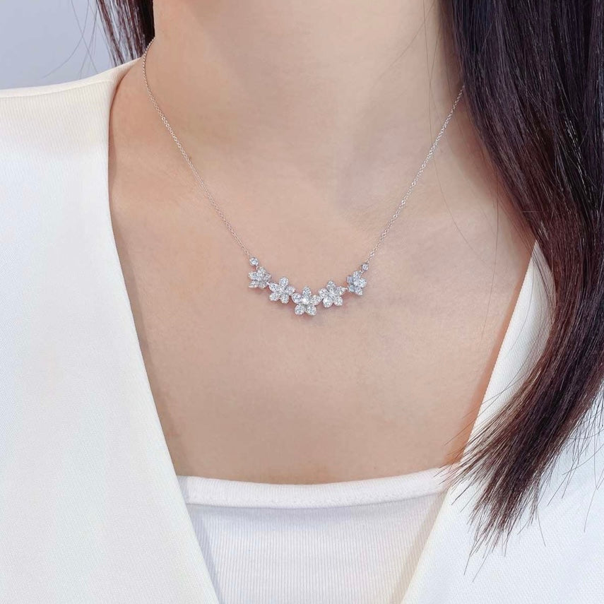 Floral Pavé-Set Round Lab Diamond Necklace in 18K Gold