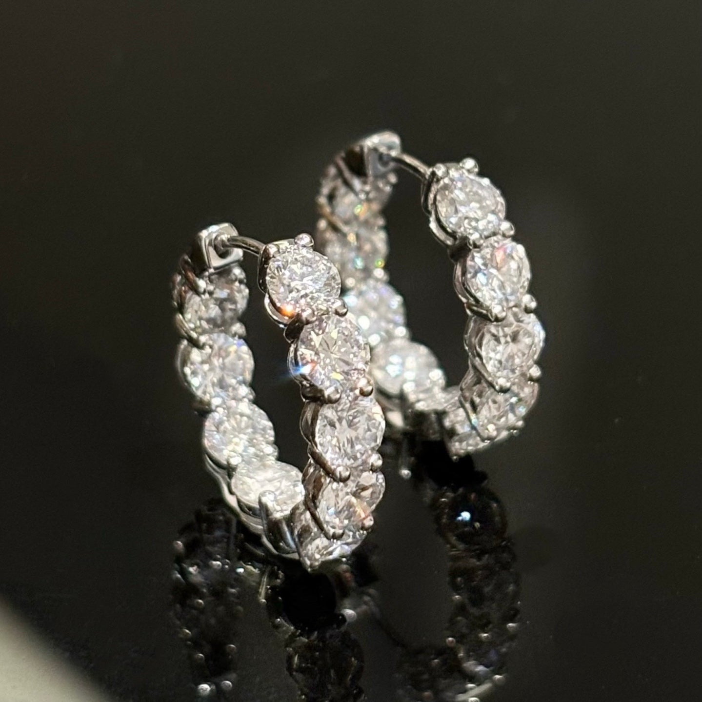 Lab Diamond Inside Outside Hoop Earrings in Platinum | 3.6ctw or 5.4ctw