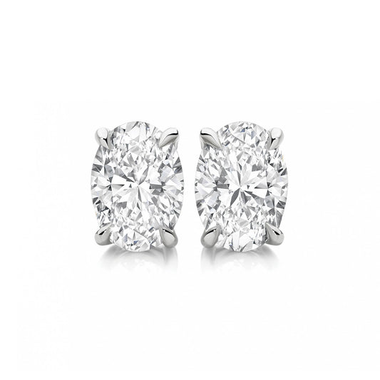 Elegant Four-Prong Oval Lab-Grown Diamond Stud Earrings